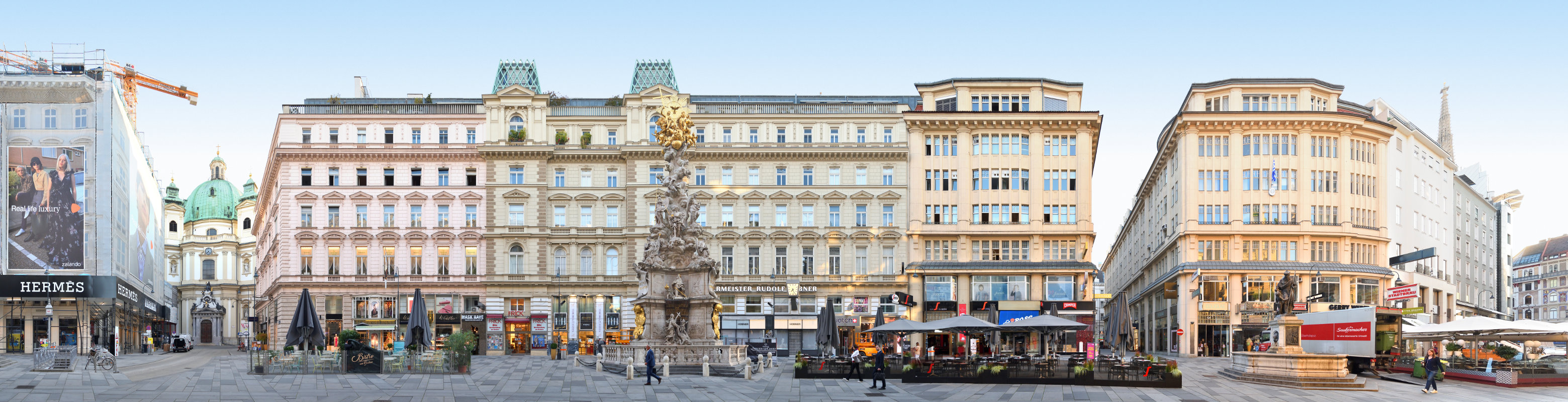 Pestsäule und Graben Panorama der Fassaden und Architektur in der Hauptstadt Österreichs