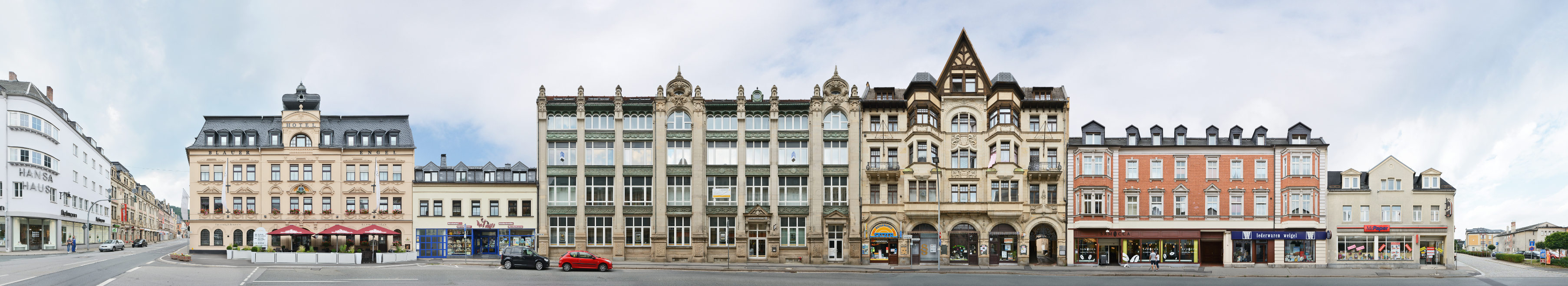 Aue Erzgebirge Straßenzug Fassaden Architektur Fotografie