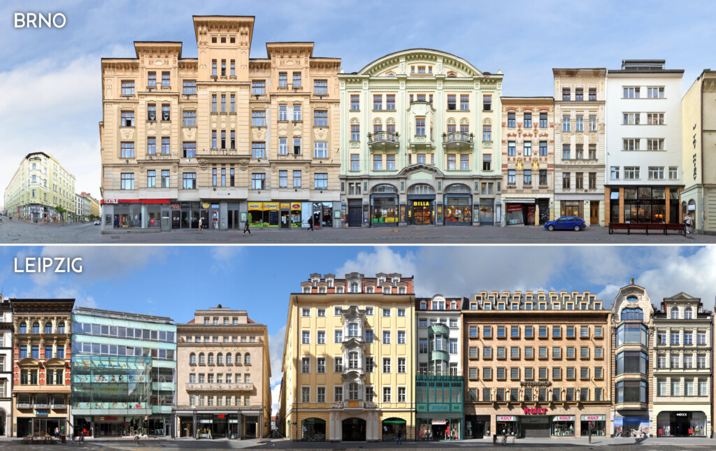 Leipzig Petersstrasse Brünn Minoritska Panorama